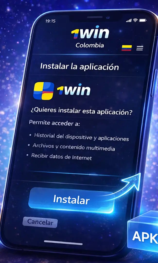 Instalar la app 1win en Android Instalar la aplicación móvil 1win en Android en Colombia, pantalla de confirmación de instalación del APK