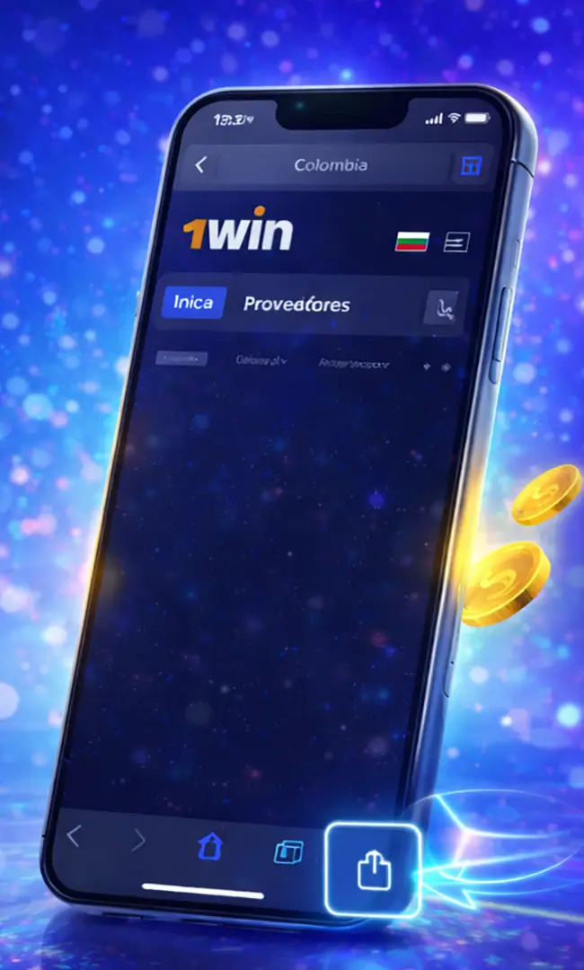 Compartir en Safari iOS Tocar el botón Compartir en Safari en iPhone para instalar la app 1win Colombia en iOS