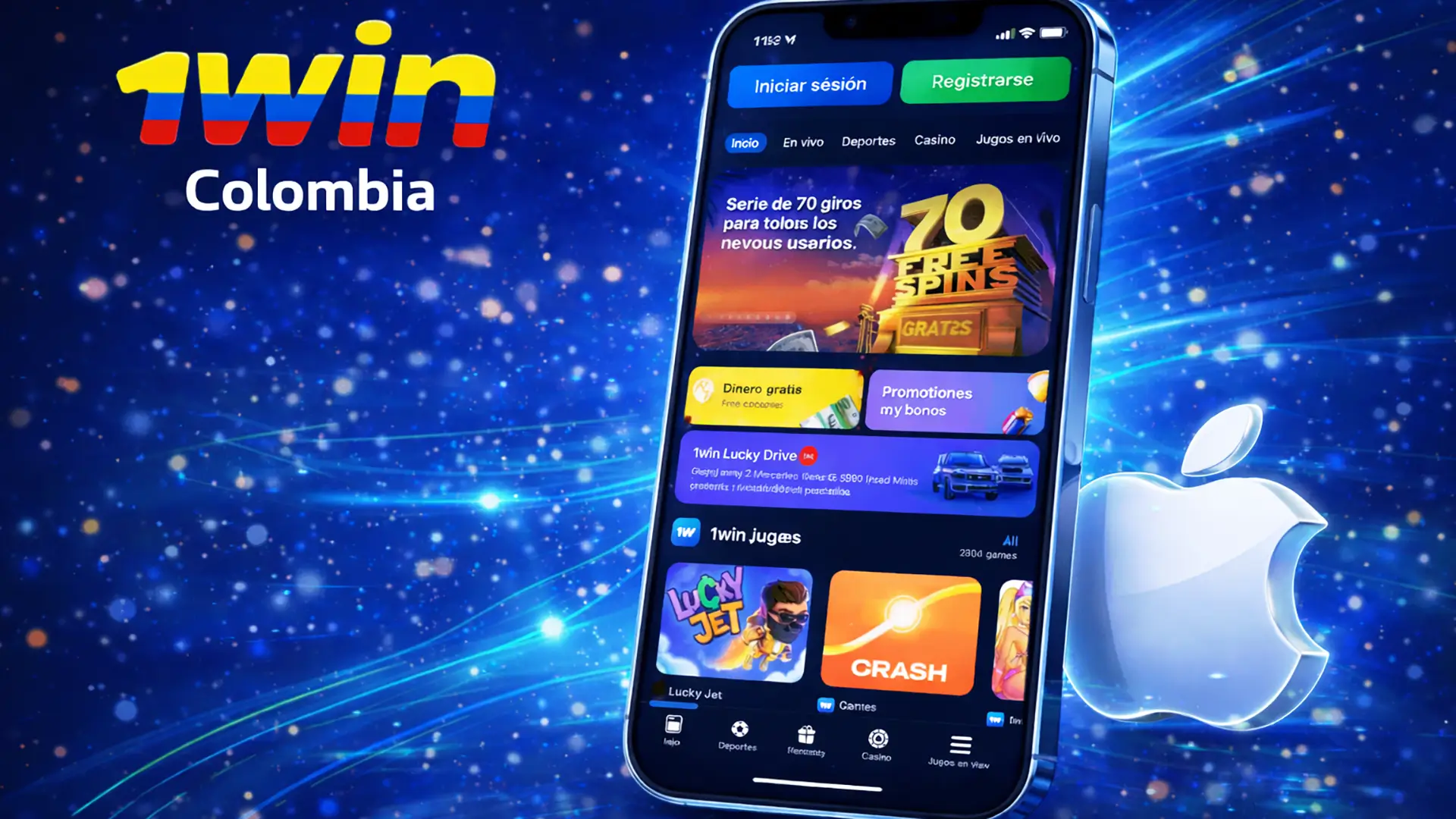 App 1win Colombia para iPhone Aplicación móvil de casino 1win Colombia en iPhone, interfaz oficial de apuestas iOS con juegos y promociones